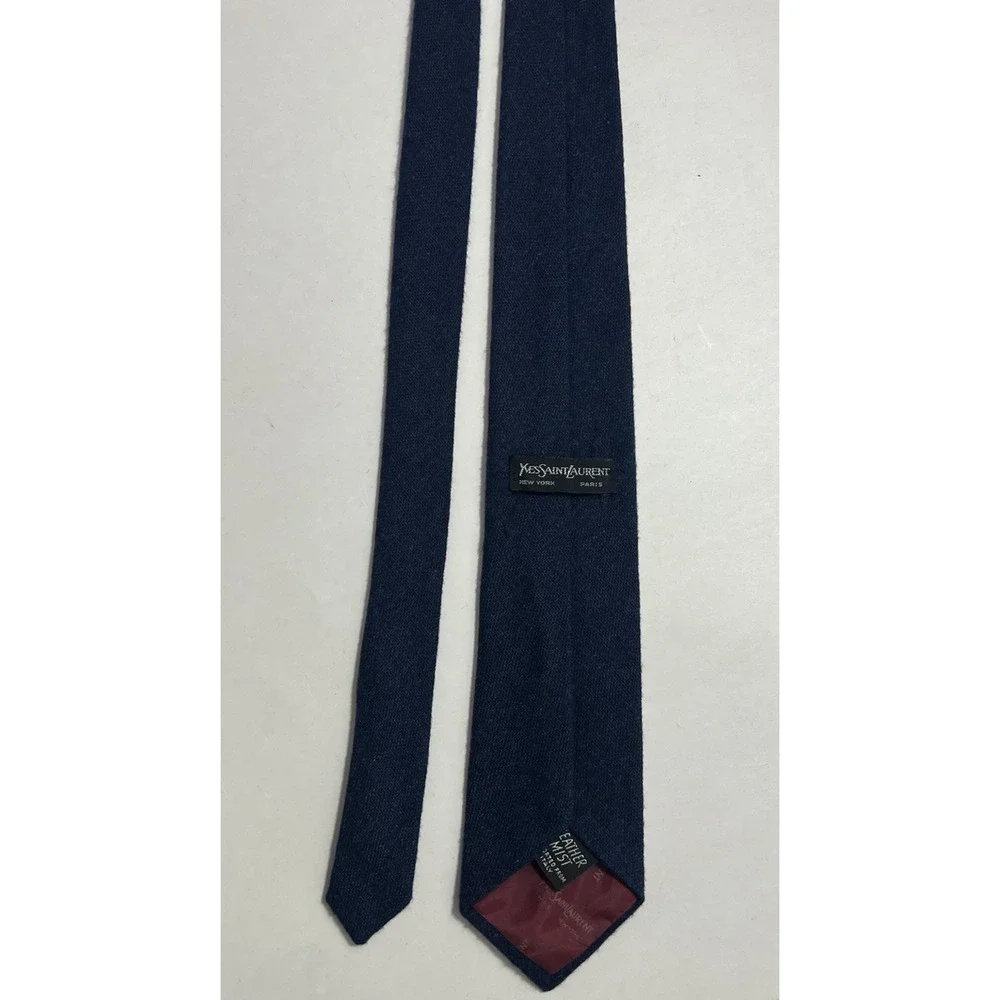 Yves Saint Laurent YSL Blue Neck Tie Wool Blend Made In Italy Mens Vintage